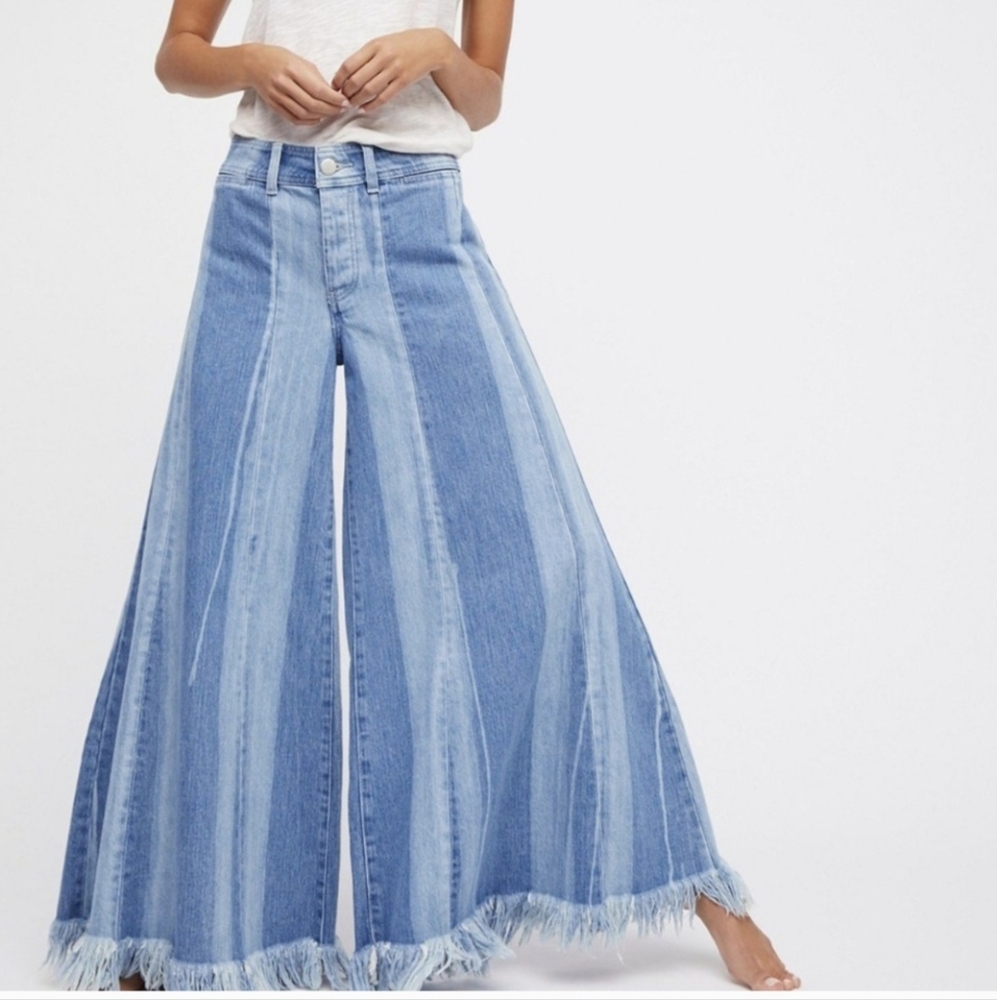 Free People Blue Wide Leg Pants